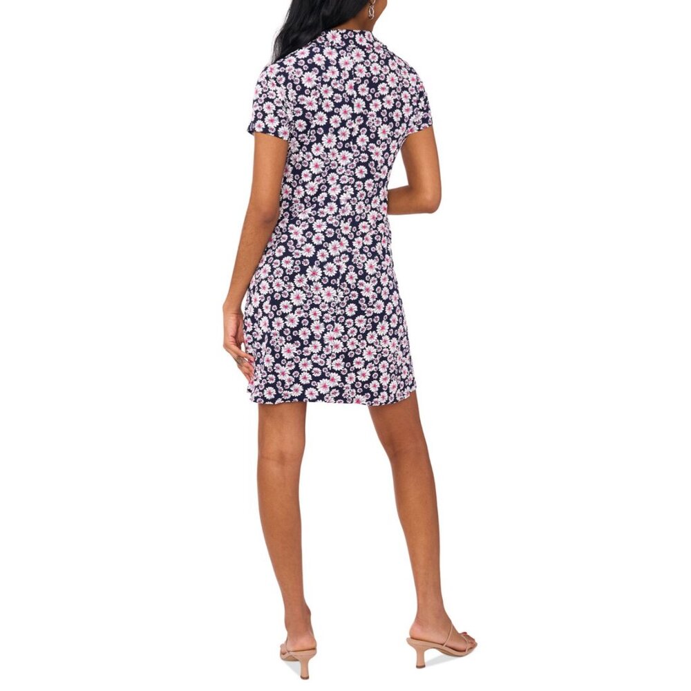 MSK Womens Navy Floral Print Polo Collar Dress XL Short Sleeve Zipper Front Casu - Picture 2 of 6